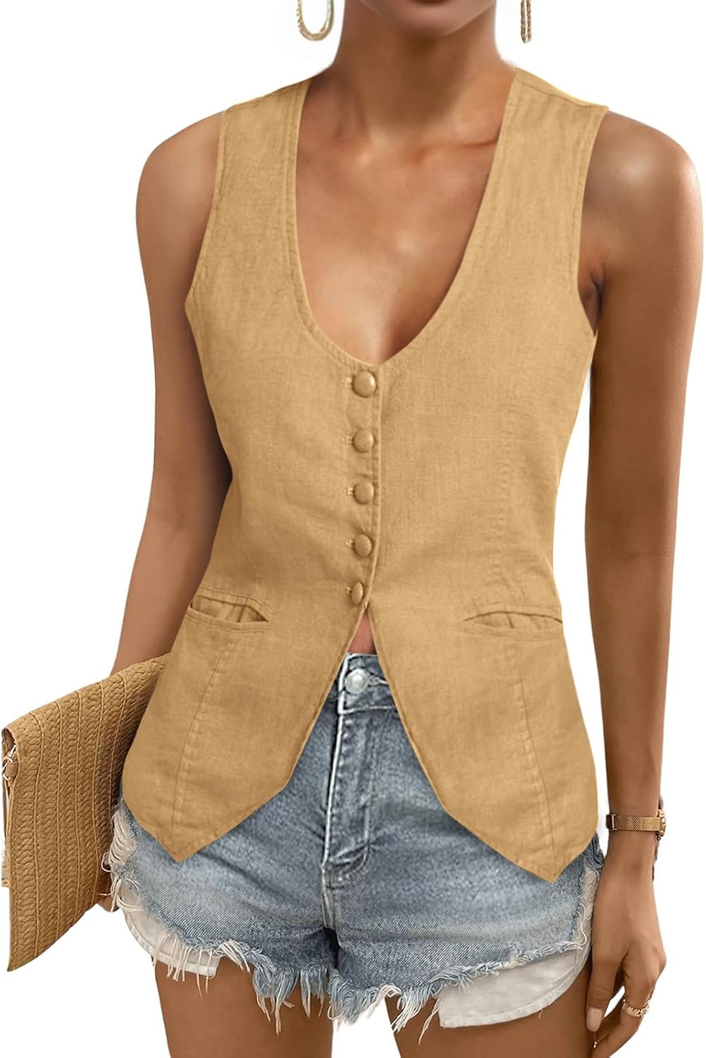 Tankaneo Womens Scoop Neck Blazer Vest for Summer Style