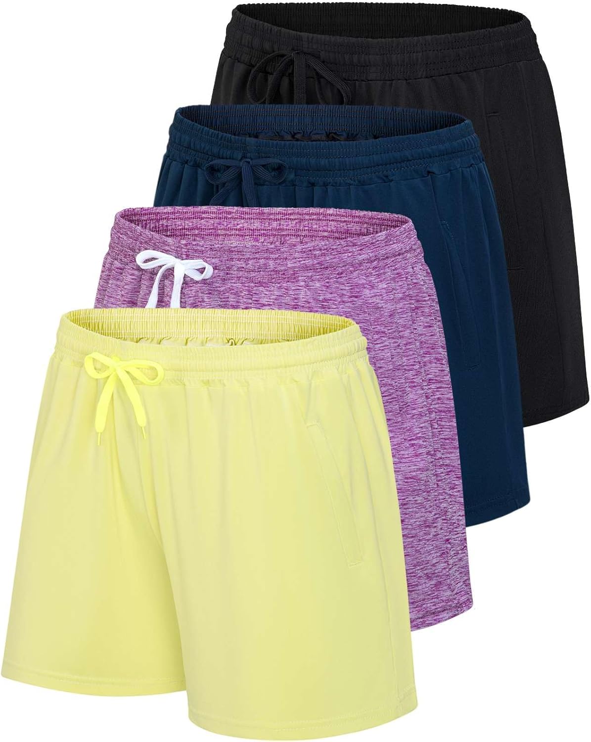 Real Essentials Womens Athletic Dry-Fit Lounge Shorts 4 Pack