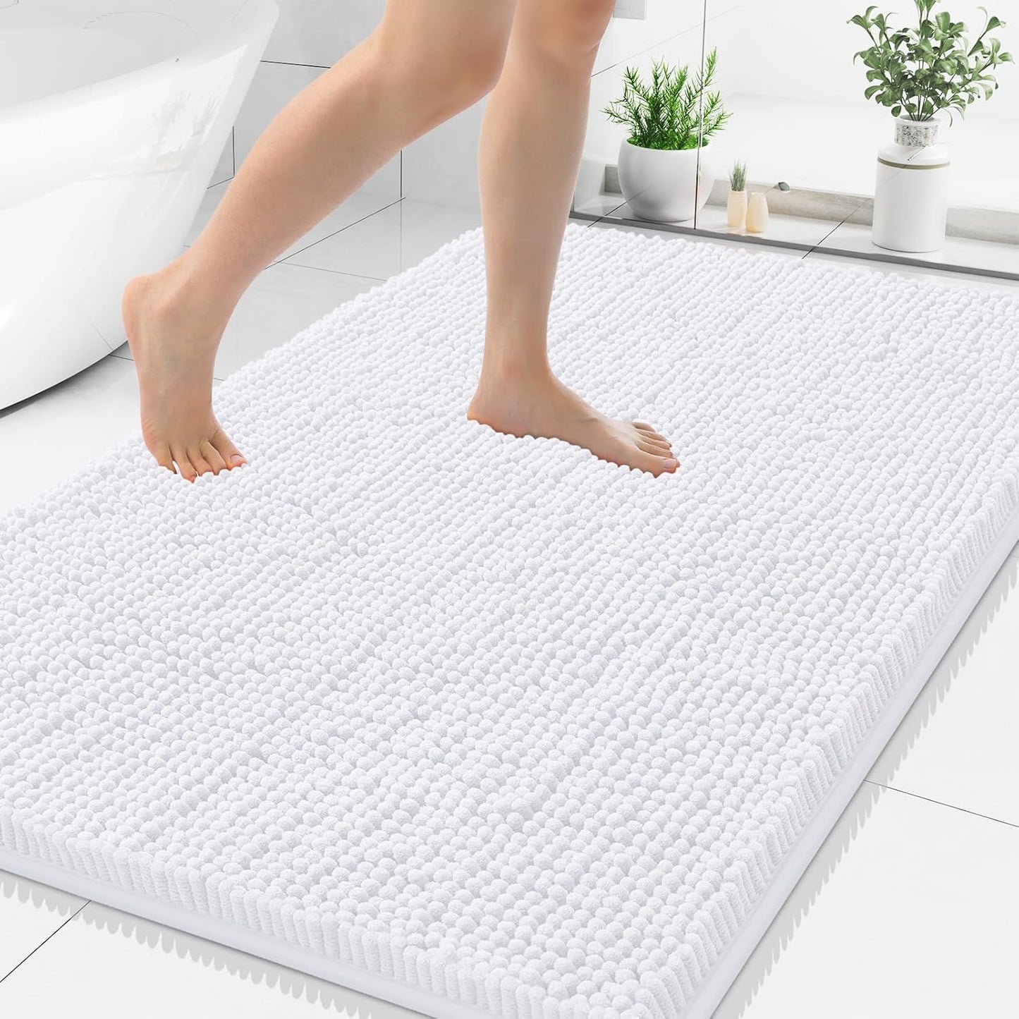 Smiry Luxury Chenille Bathroom Rugs - Soft, Absorbent, Non-Slip