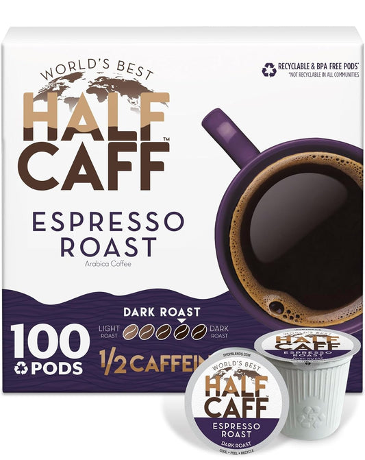 World's Best Half Caff Espresso Roast Coffee Pods for Keurig