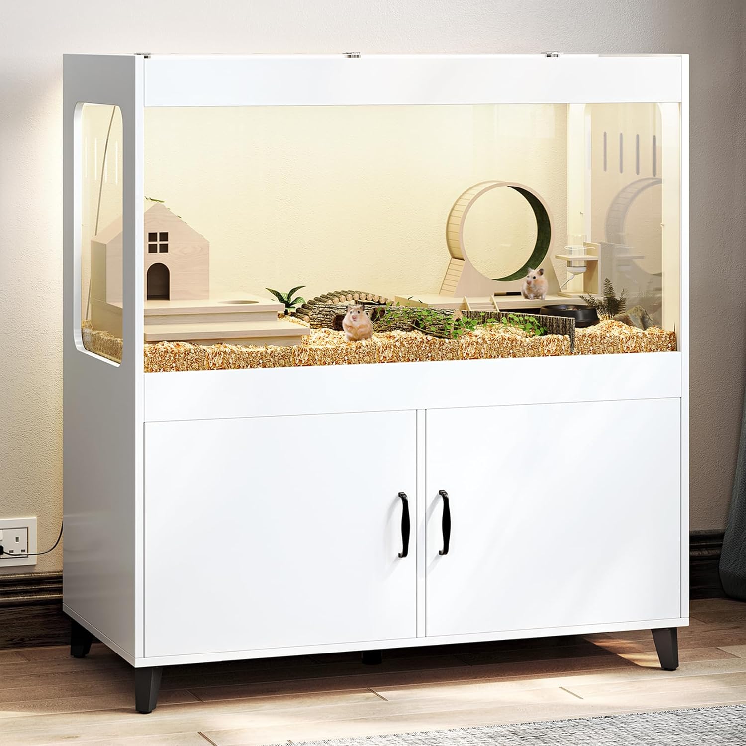 Large Hamster Cage with Storage and LED Lights for Small Pets