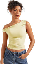 Women Off Shoulder Tops Sleeveless Crop Tank Top - Flattering Y2K