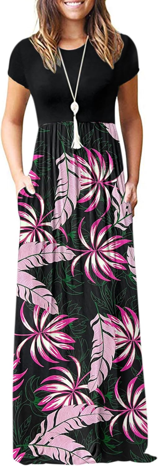 AUSELILY Women's Short Sleeve Maxi Dress for Casual Summer Wear