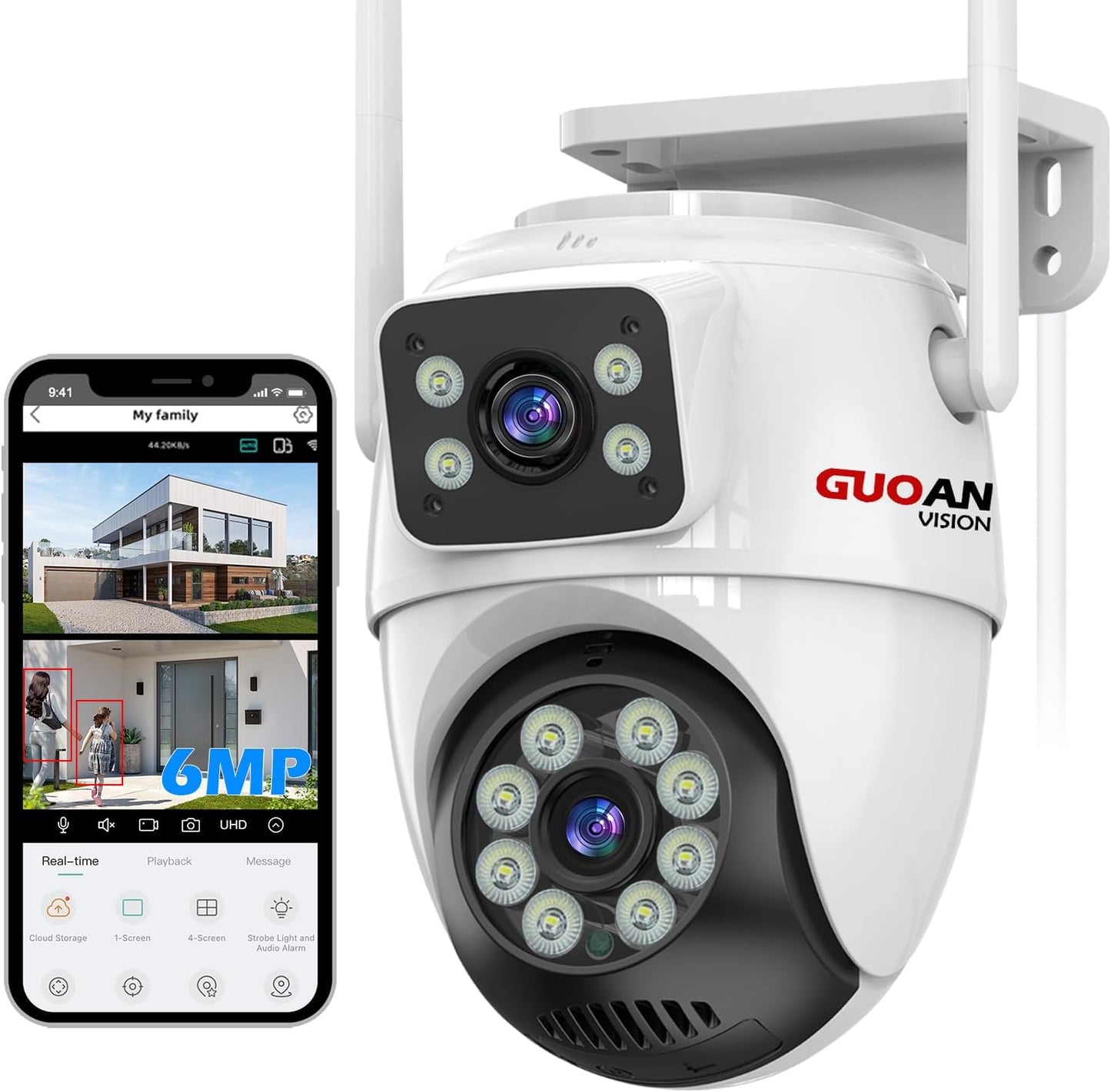 GUOANVISION 6MP Outdoor Security Cam: 360View, Human Detection, Auto Tracking