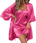 Ekouaer Women's Silk Robe Set V-neck 2 Piece Bridal Robe