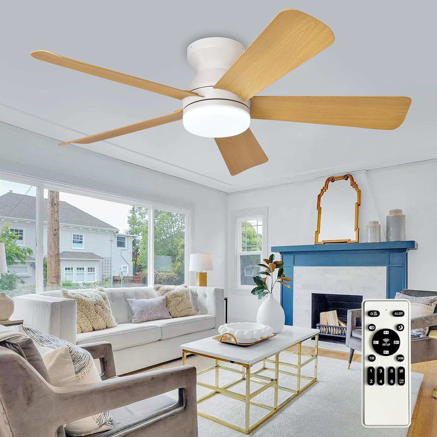 Depuley Modern Ceiling Fan with Light: 42-Inch Indoor Outdoor