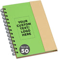 Custom Eco Friendly Spiral Notebooks with Pens Set of 50 - Green