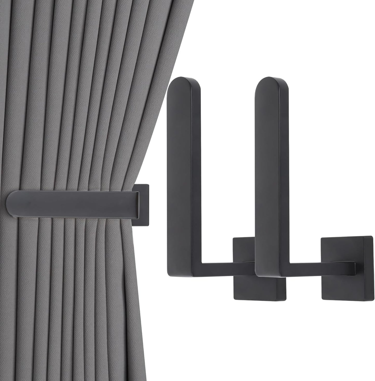 Matte Black U Shaped Curtain Holdbacks - Set of 2