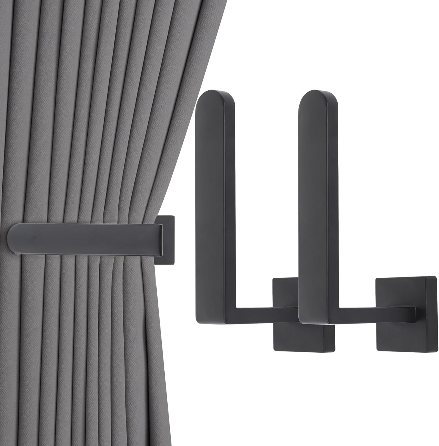Matte Black U Shaped Curtain Holdbacks - Set of 2