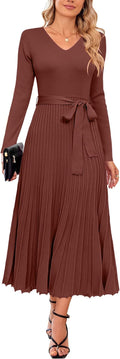 Arach&Cloz Women's Wool Blend Tie Waist Pleated Sweater Dress 2025