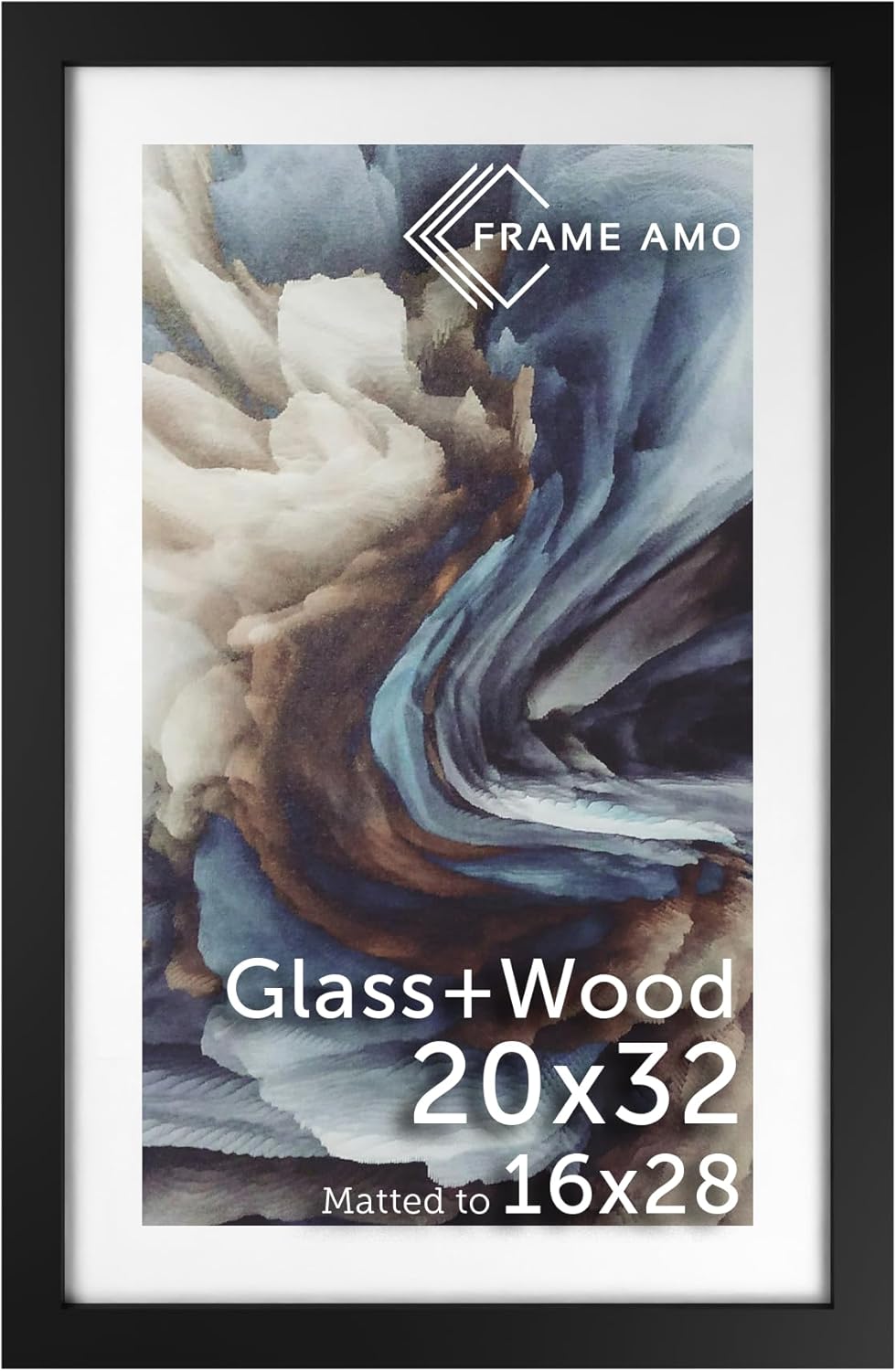 Frame Amo 20x32 Black Solid Wood Poster Frame with Mat
