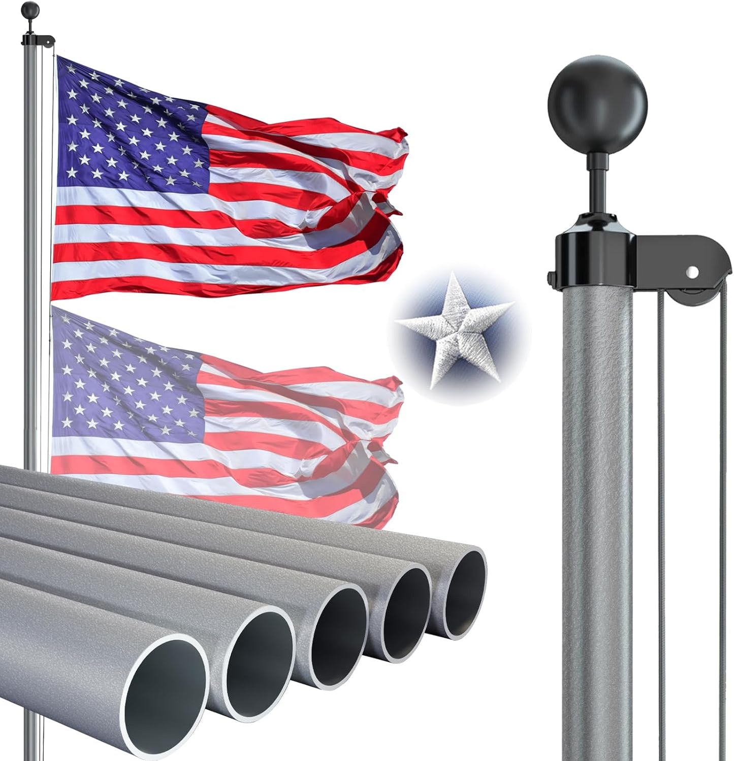 Heavy Duty 25FT Flag Pole Kit for House Yard - Wind Tested