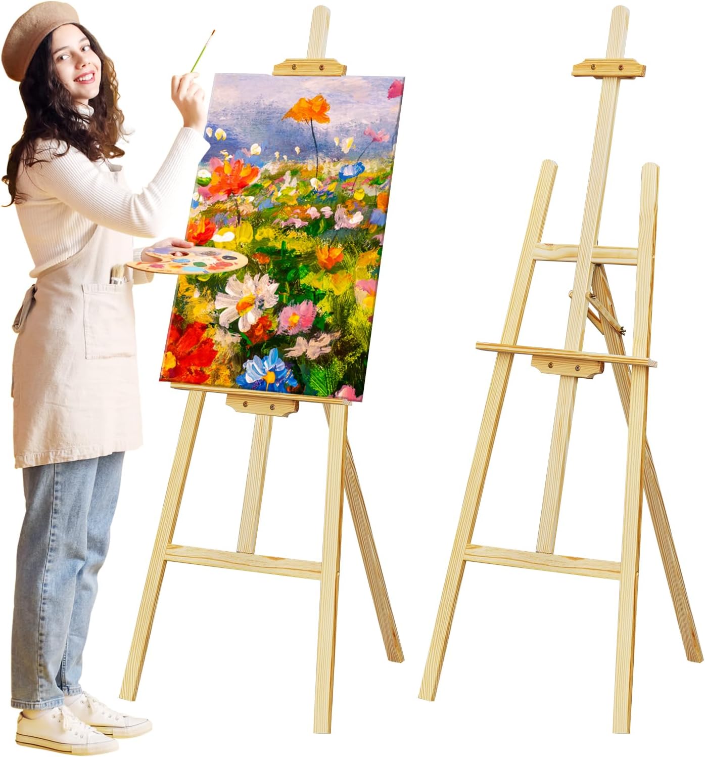 Nian Feng Wooden Easel for Painting - Adjustable & Foldable Design