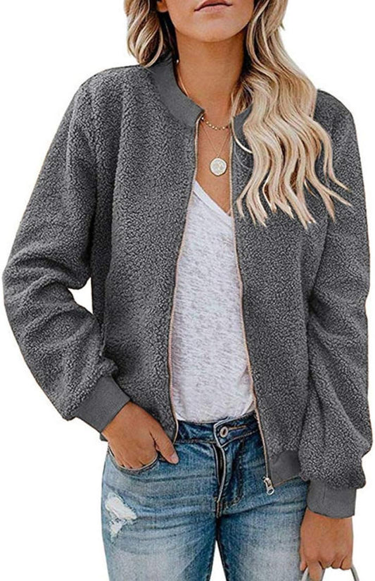 MIROL Women's Fleece Jacket: Trendy Faux Sherpa Bomber Coat