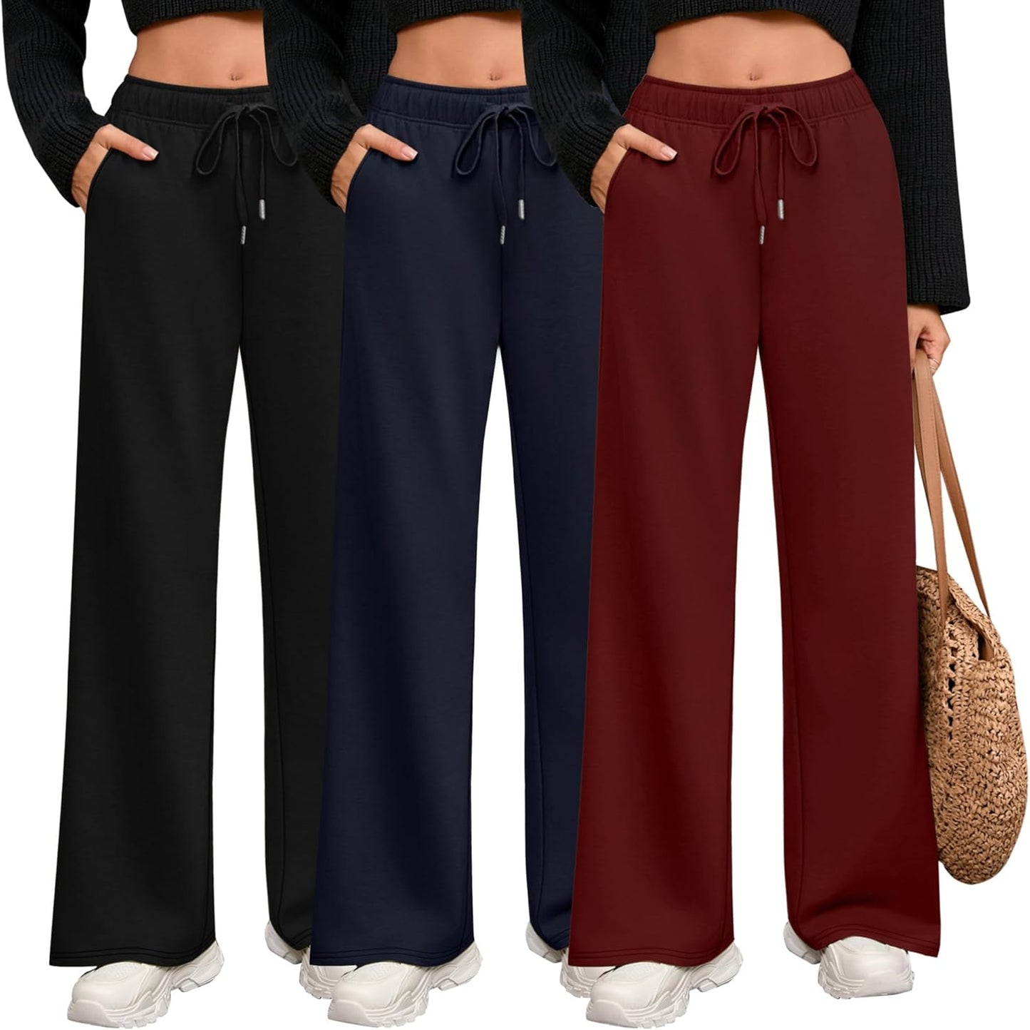 Riyiper 3 Pack Women Wide Leg Sweatpants with Pockets and Drawstring