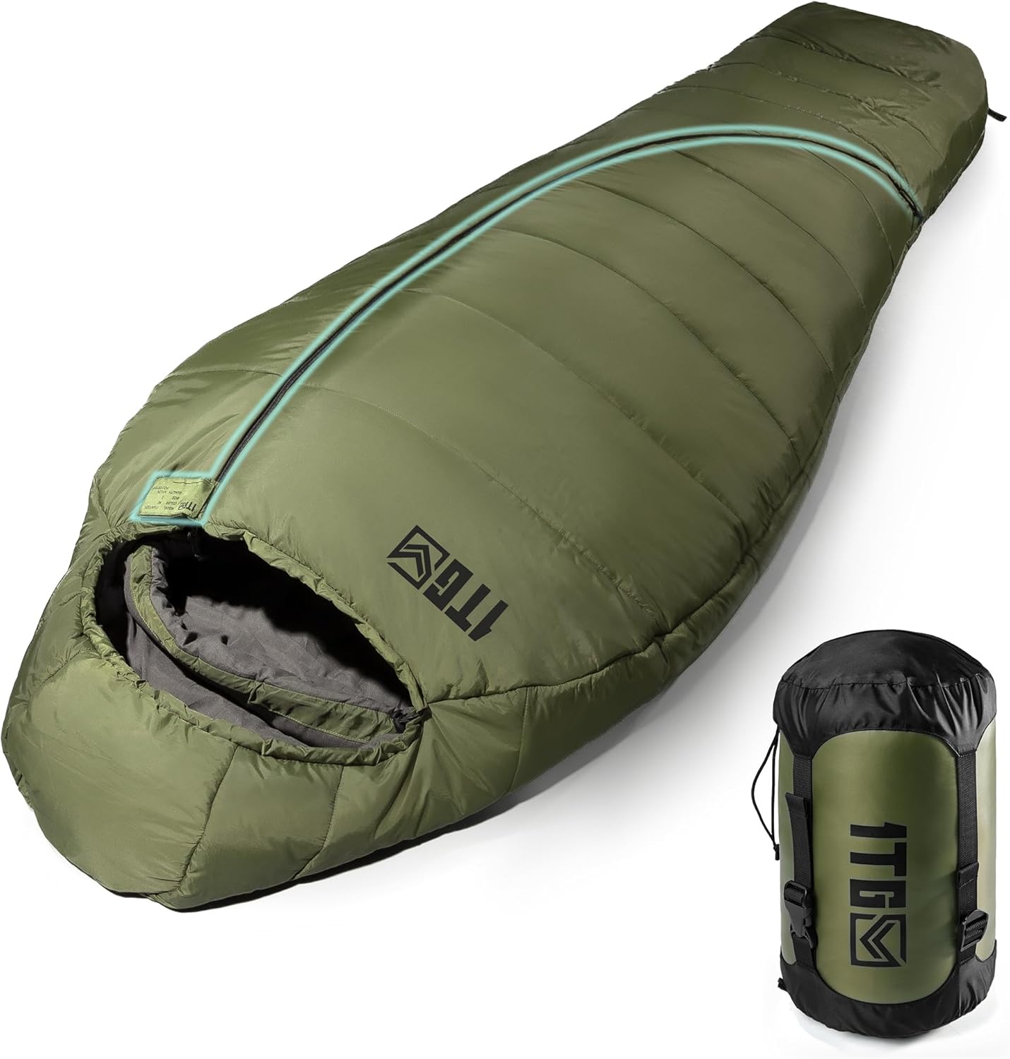 1TG Tactical Cold Weather Sleeping Bag for Adults 25-36F