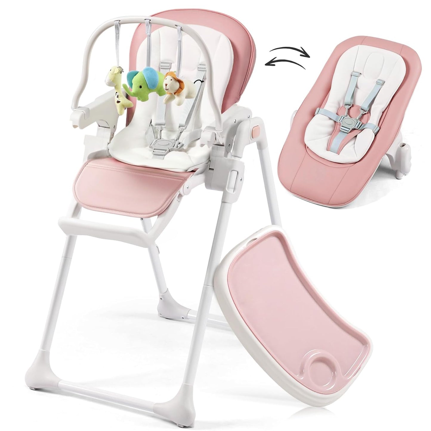 3-in-1 Adjustable Baby High Chair with Toys - Mallify