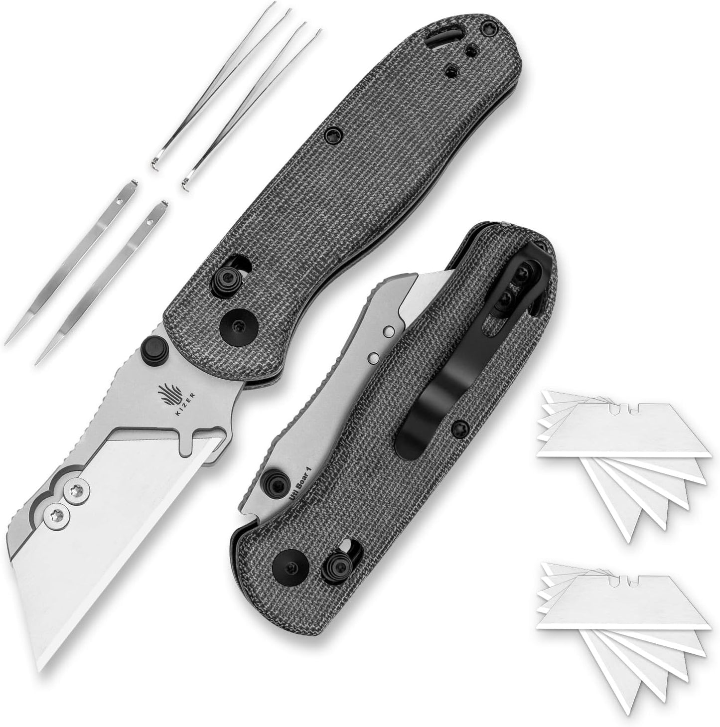 Kizer Drop Bear Folding Utility Knife with Clutch Lock Design