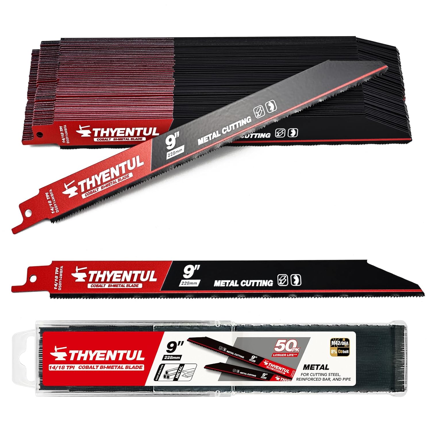 50 Pack 9 inch Reciprocating Saw Blades for Metal Cutting