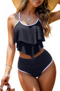 Womens Ruffled Tankini Swimsuit High Waisted Tummy Control