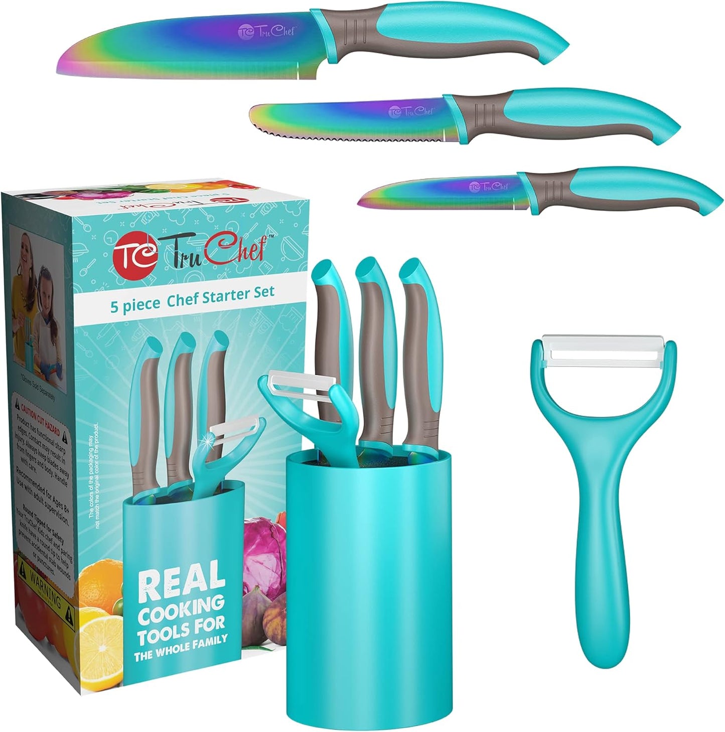 TruChef Aqua Kids Cooking Set - Safe Knives & Holder
