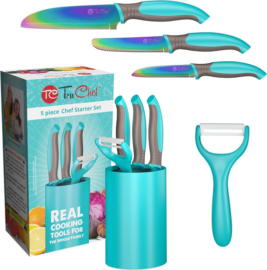 TruChef Aqua Kids Cooking Set - Safe Knives & Holder