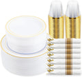 350 Piece Gold Dinnerware Set for 50 Guests - Elegant Disposable