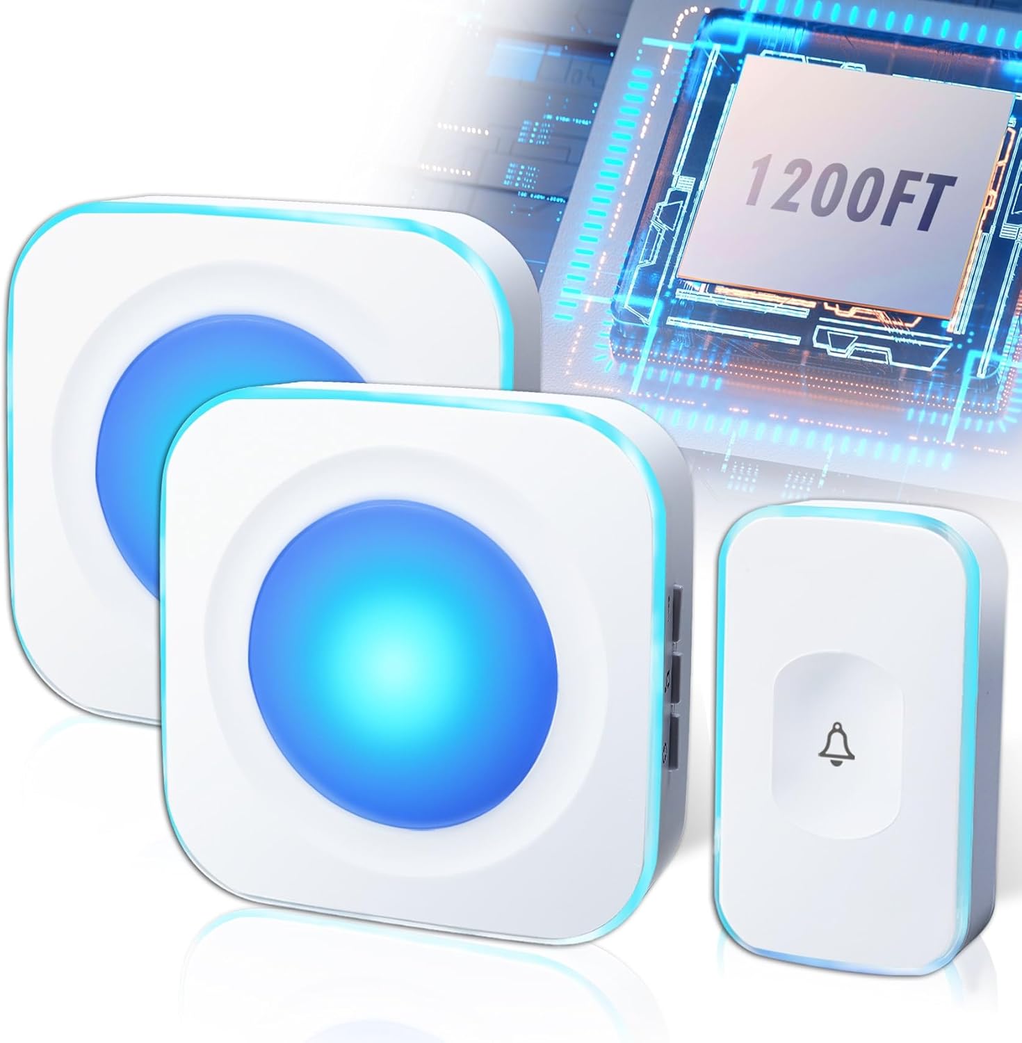 1200ft Wireless Doorbell Set - 36 Melodies, 2 Receivers, Flashing Light