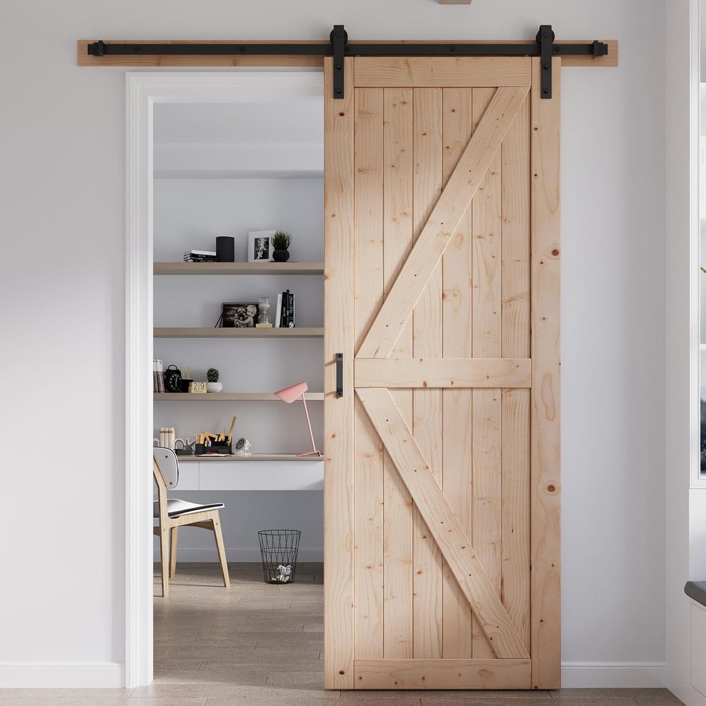 FREDBECK 36in x 96in Wood Sliding Barn Door with Hardware Kit