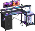55 Inch Computer Gaming Desk with Power Outlets & 4 Drawers - Sleek