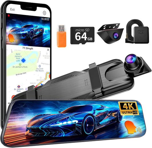 4K Mirror Dash Camera 360 Voice Control