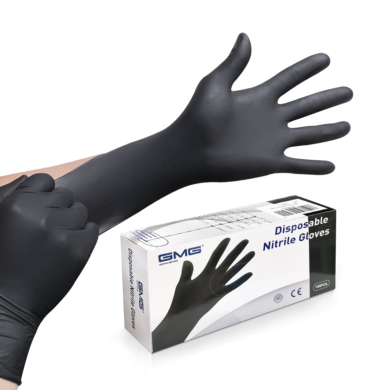 GMG SINCE1988 Black Nitrile Gloves, Large 100-Pack