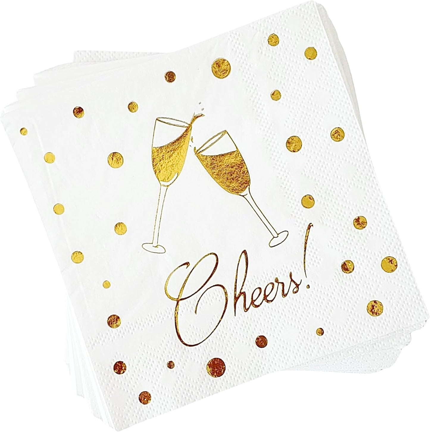 Chic White & Gold Cocktail Napkins, 3-Ply - Perfect for Weddings & Parties