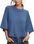 Womens Oversized 3/4 Sleeve Cropped Sweater - Lightweight Knit