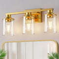 17 in 3-Light Brushed Gold Bathroom Vanity Light - Compact Elegance