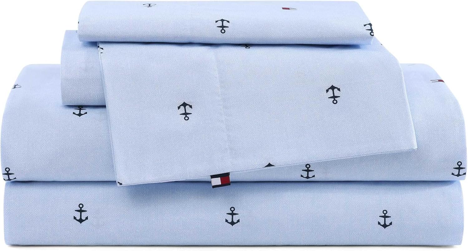 Tommy Hilfiger Queen Bed Sheets - Crisp Cotton Percale Set