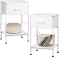 White Nightstand with Fabric Drawer and Open Shelf - Compact Bedside
