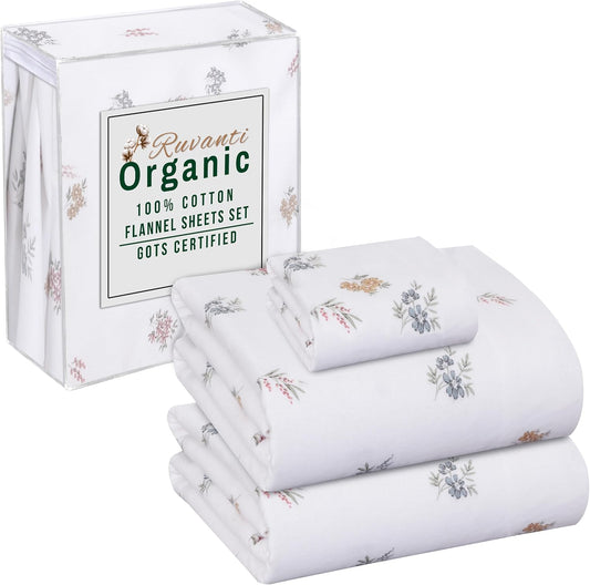 RUVANTI Flannel Sheets Twin XL Size - Cozy Organic Cotton Set