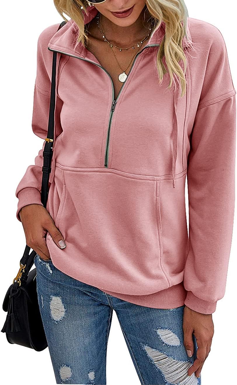 Casual Long Sleeve Lapel Zipper Sweatshirt for Women 2025