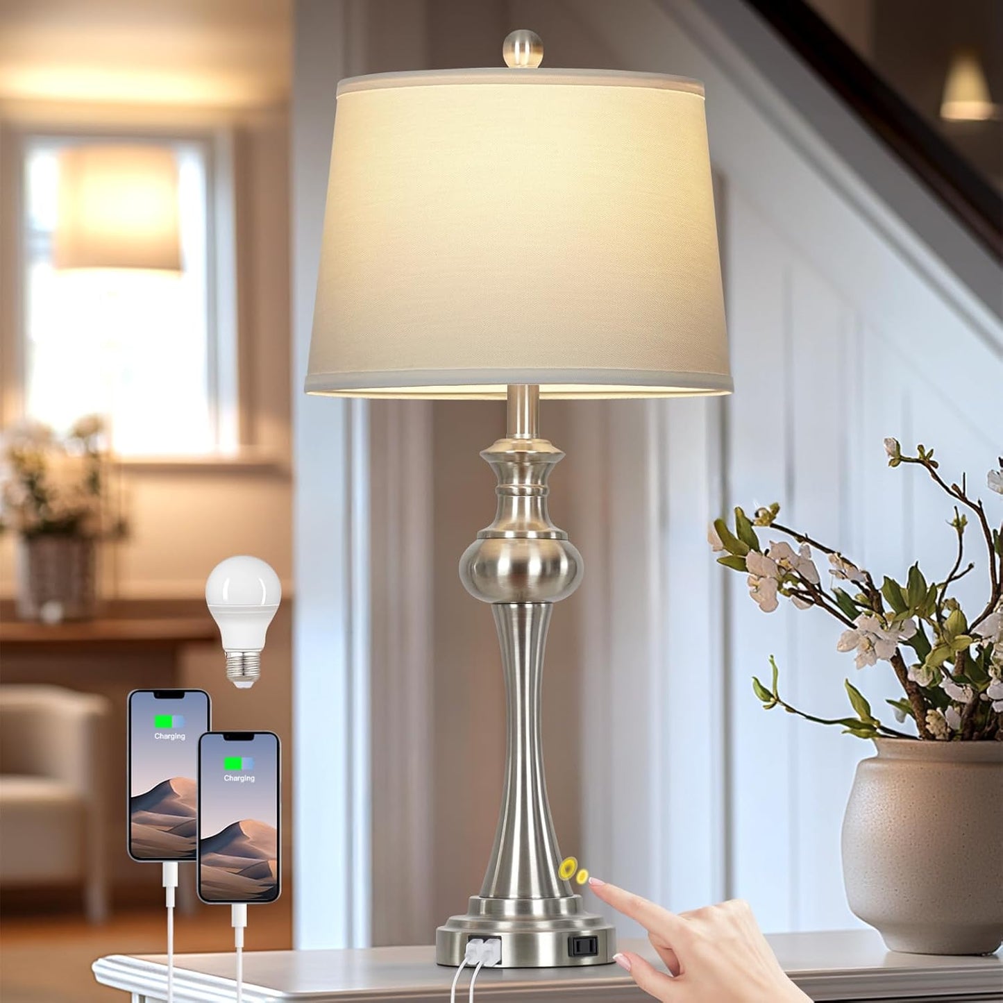 28.75 Silver Table Lamps with Touch Control for Modern Living