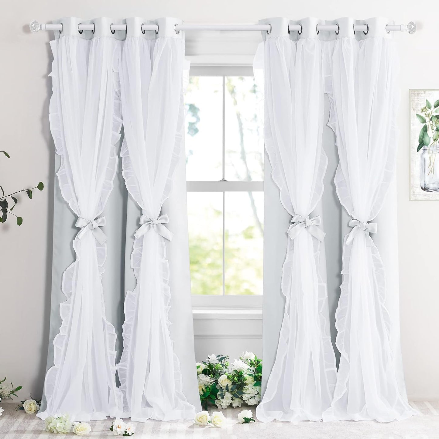 PONY DANCE Shabby Chic Curtains for Bedroom Decor, 52in x 84in