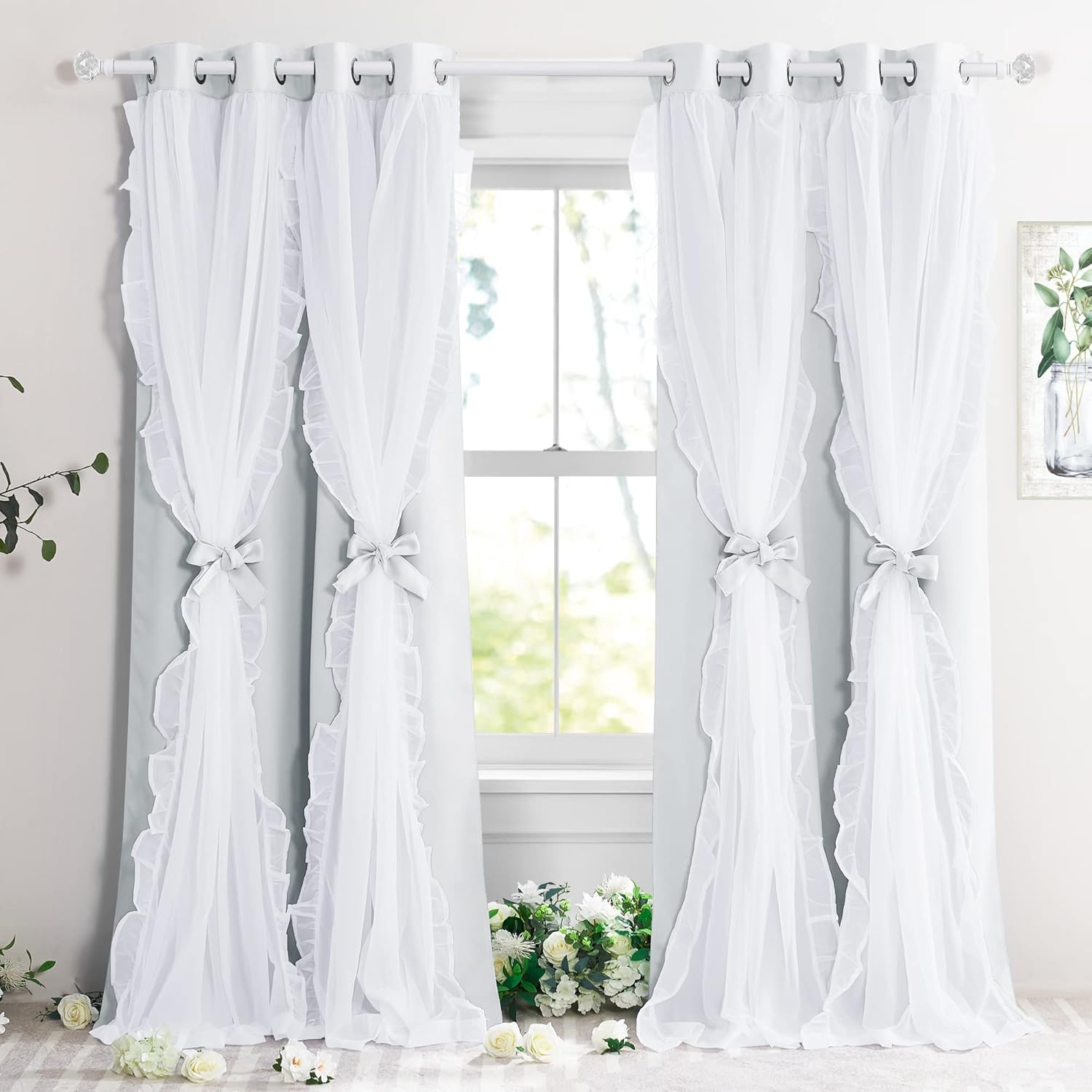 PONY DANCE Shabby Chic Curtains for Bedroom Decor, 52in x 84in