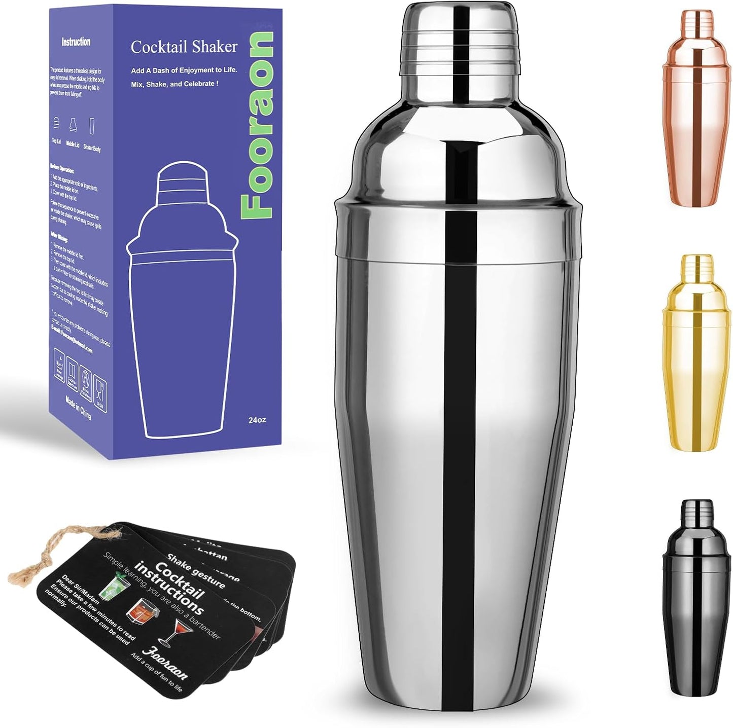 Professional Stainless Steel Cocktail Shaker with Built-in Strainer by Fooraon