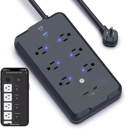 Geeni Smart Power Strip: 6 Outlets + 2 USB, Surge Protection, Voice Control