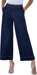 Wide Leg Jeans for Women High Waisted Cropped Pull On - comfy fit