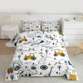 Construction Comforter Set Queen Size Kids Cartoon Car Excavator