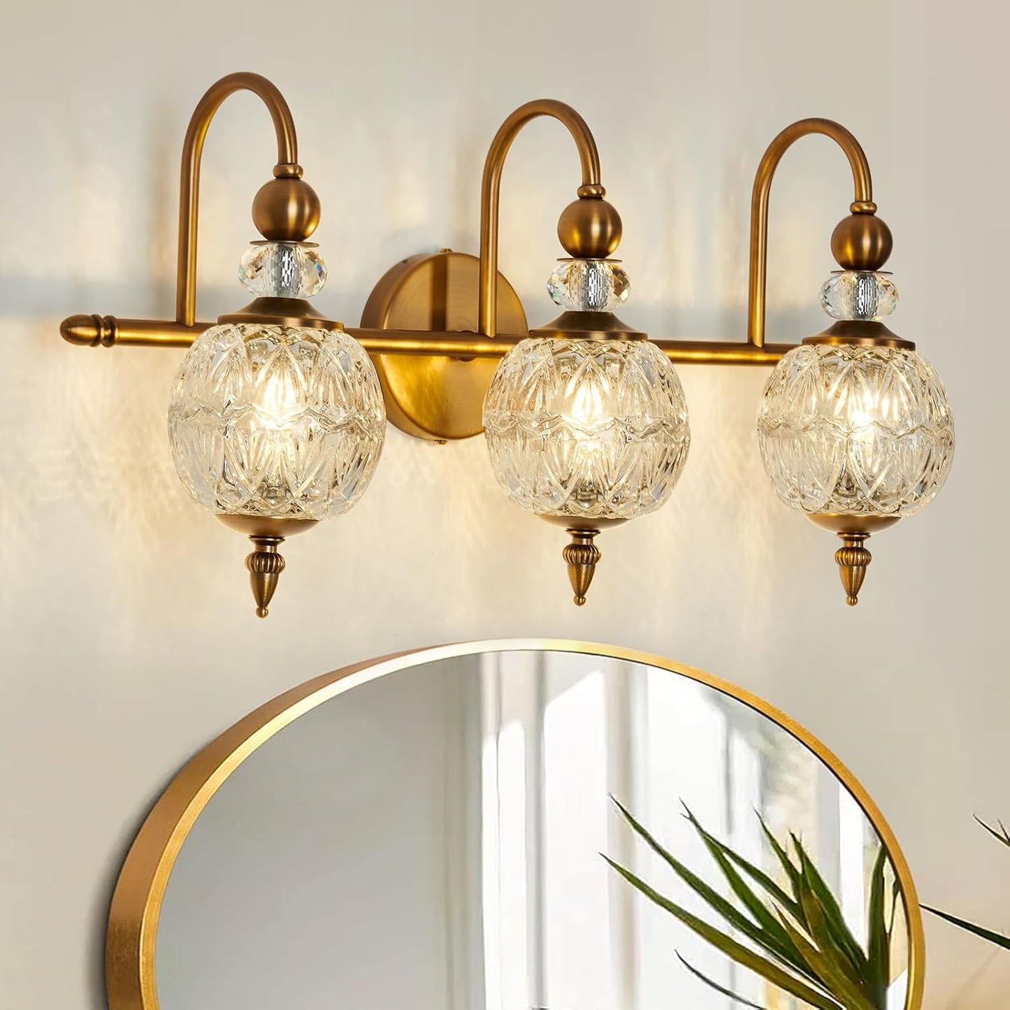 Vintage Bathroom Lights Fixtures Gold Vanity Light with Glass Globe