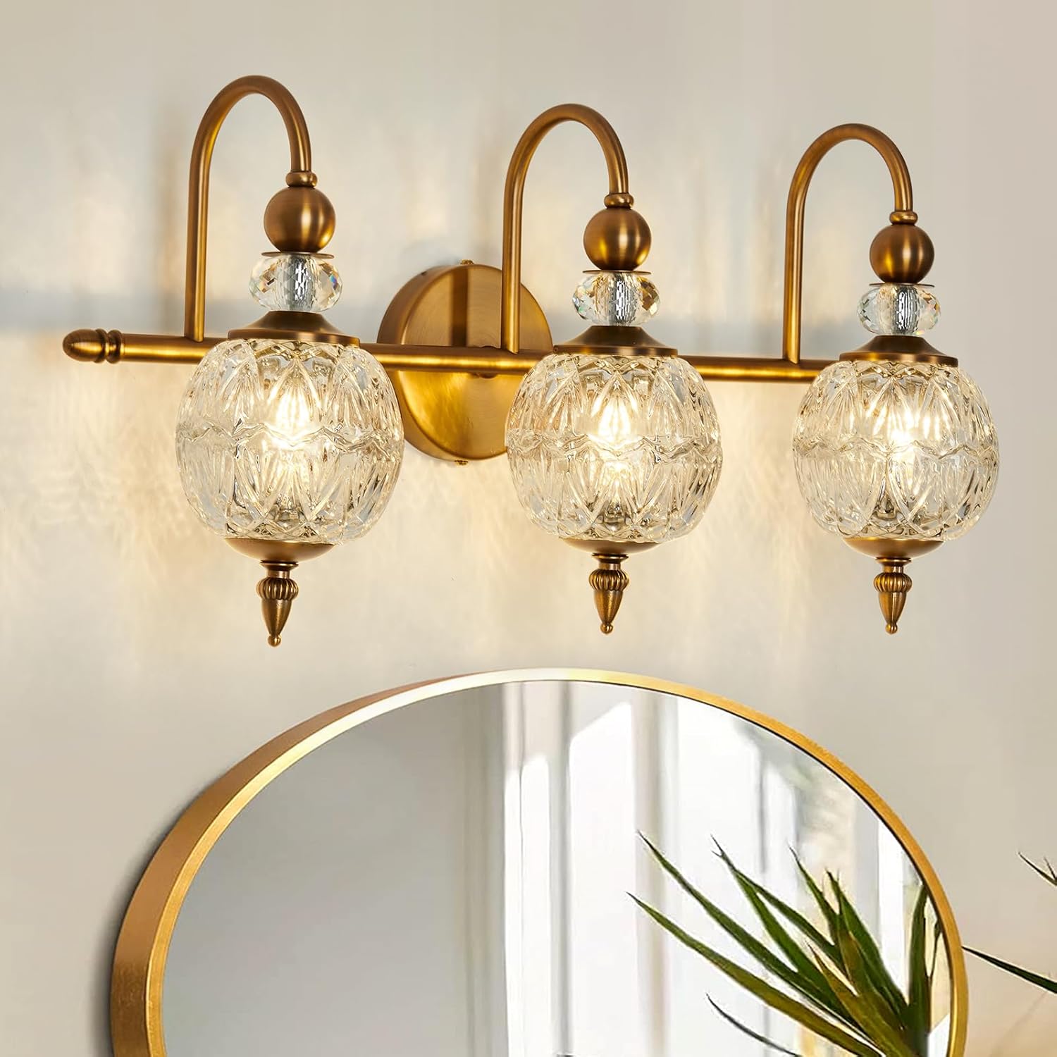 Vintage Bathroom Lights Fixtures Gold Vanity Light with Glass Globe