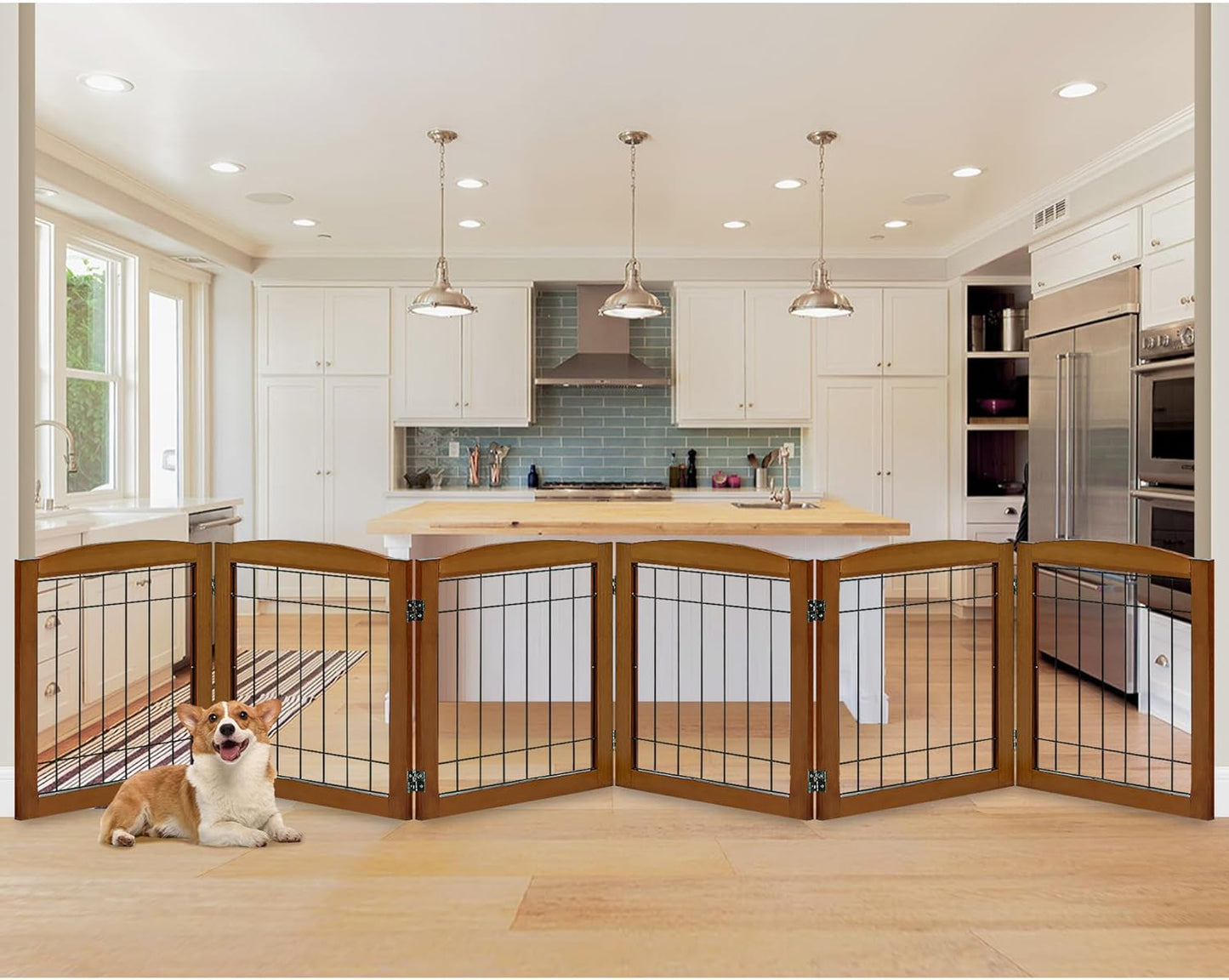 Extra Wide Wooden Freestanding Dog Gate for Indoor Use