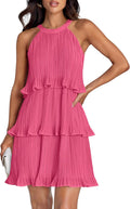 ZESICA Women's Halter Ruffle Tiered Chiffon Mini Dress - Summer Swing